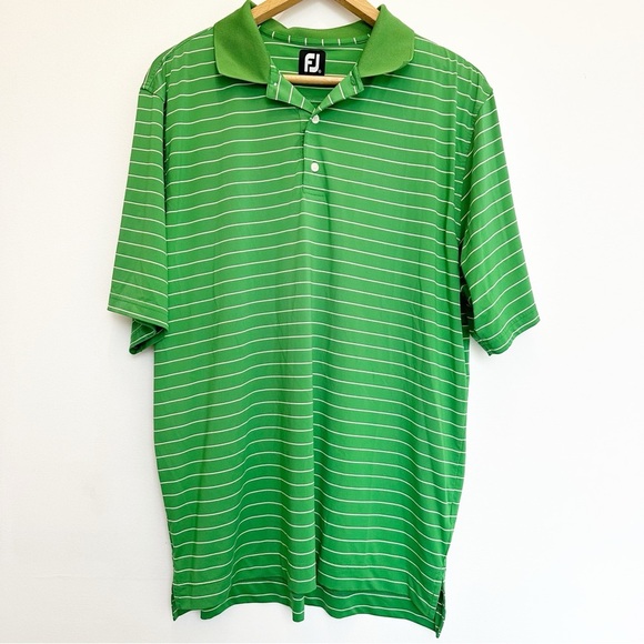 FootJoy Polo Shirt Green White Striped Button Collar XL Golf Performance Active - Picture 1 of 7